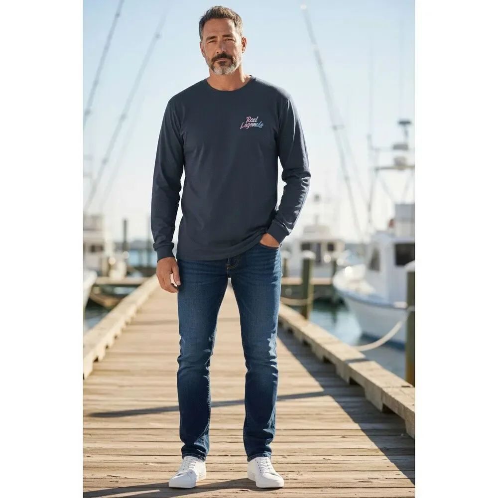 Reel Legends Fishing Shirt Patriotic Marlin Graphic Long Sleeve Mens Large